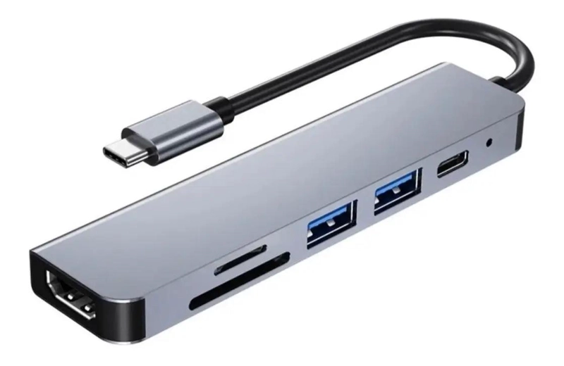 GENÉRICO HUB ADAPTADOR USB-C 6 EN 1 PARA MACBOOK Y TABLETS