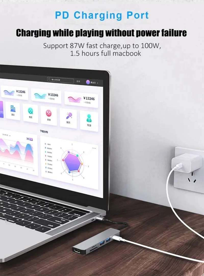 HUB ADAPTADOR USB-C 6 EN 1 PARA MACBOOK Y TABLETS - 2