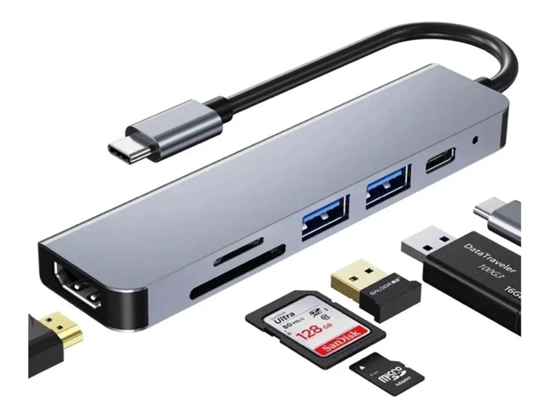 HUB ADAPTADOR USB-C 6 EN 1 PARA MACBOOK Y TABLETS - 3