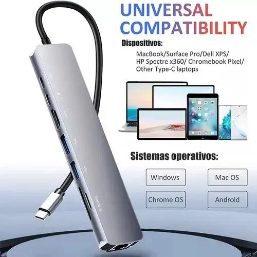 GENÉRICO HUB USB TIPO C 8 EN 1 CON HDMI 4K Y USB 3.0