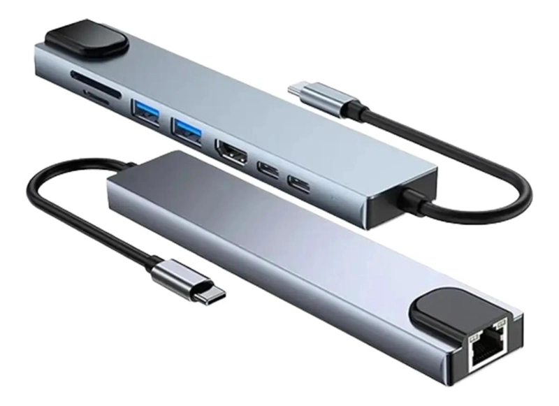 GENÉRICO ADAPTADOR MULTIPUERTO TIPO C 8 EN 1 CON HDMI Y USB