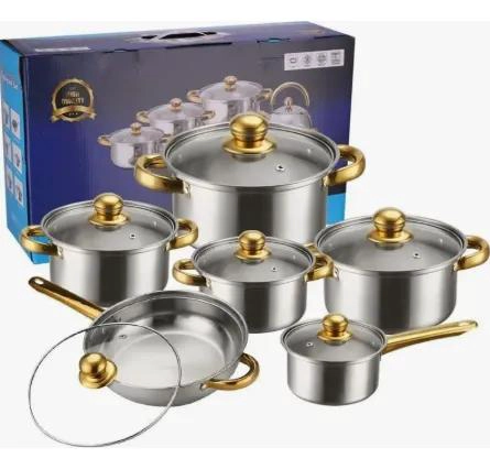 SET DE OLLAS ACERO INOXIDABLE 12 PIEZAS CON MANGO DORADO - 3