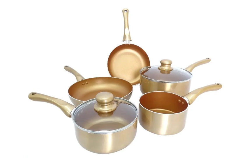SET 5 PIEZAS OLLAS Y SARTENES CERAMICA Y COBRE - 1