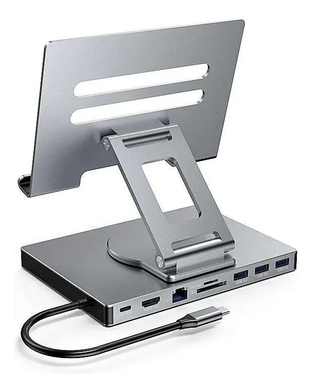 GENÉRICO SOPORTE AJUSTABLE 360° PARA LAPTOP CON HUBS 9 EN 1
