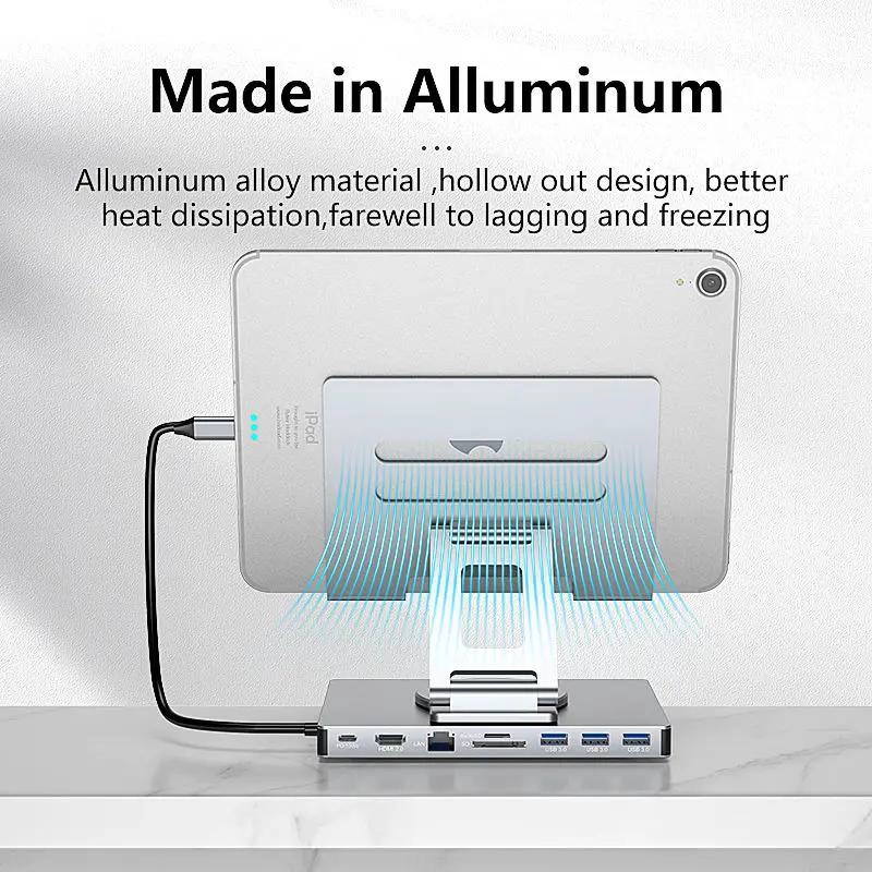SOPORTE AJUSTABLE 360° PARA LAPTOP CON HUBS 9 EN 1 - 2