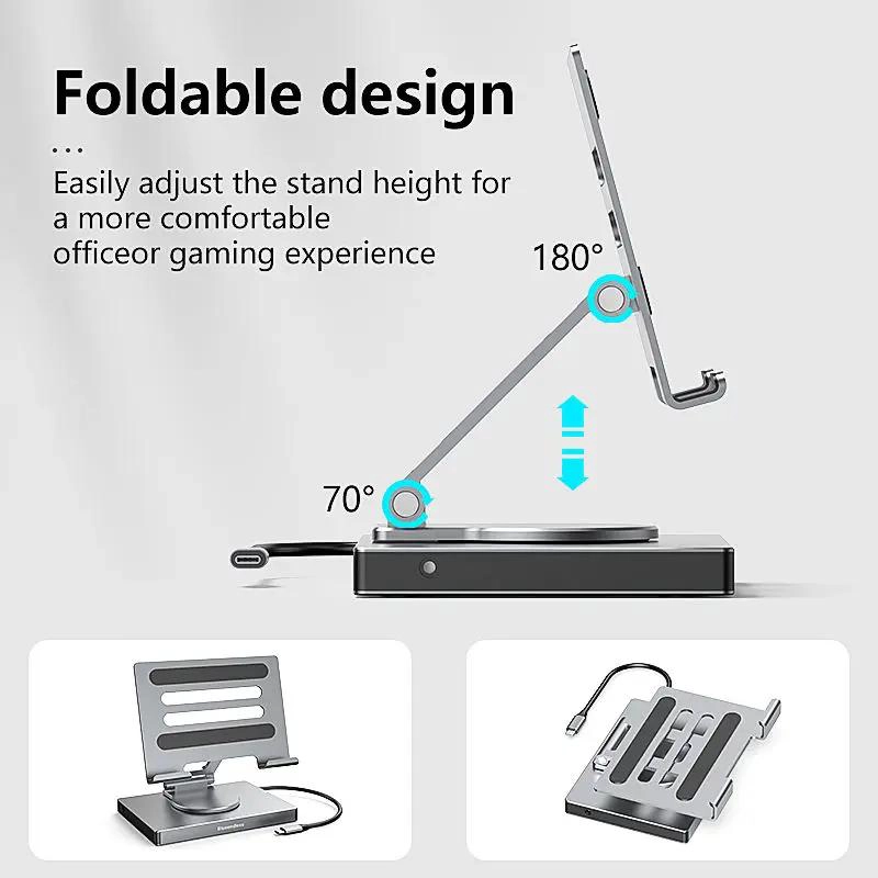 SOPORTE AJUSTABLE 360° PARA LAPTOP CON HUBS 9 EN 1 - 3