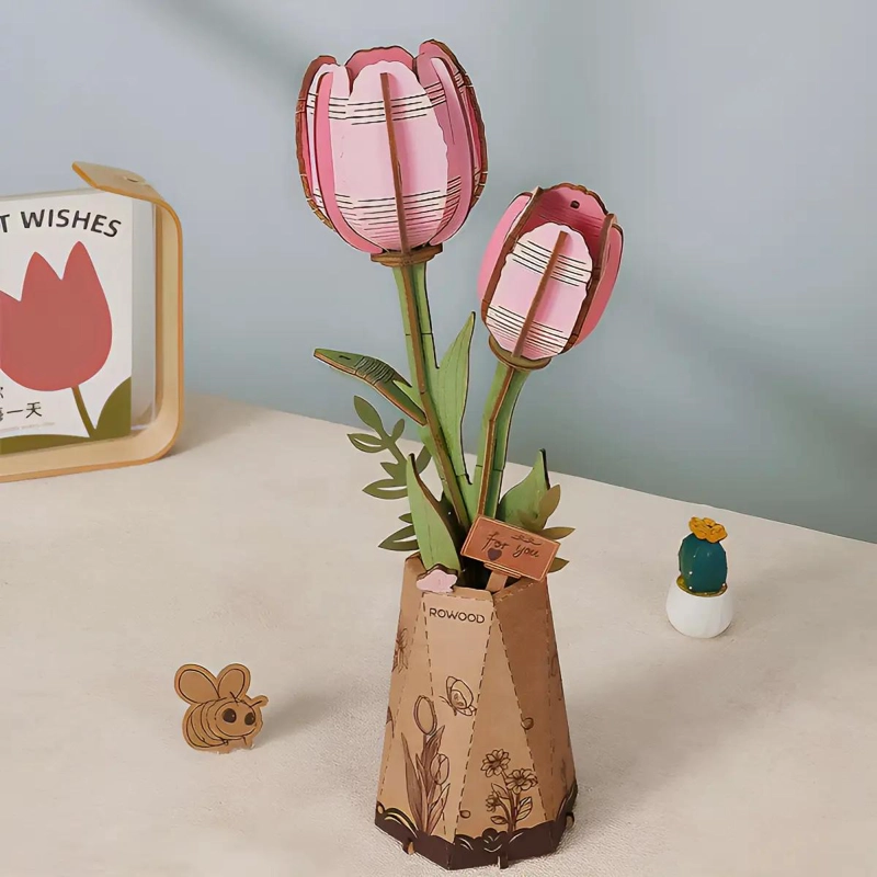 PUZZLE 3D DE MADERA TULIPAN ROSA 72 PIEZAS - 1