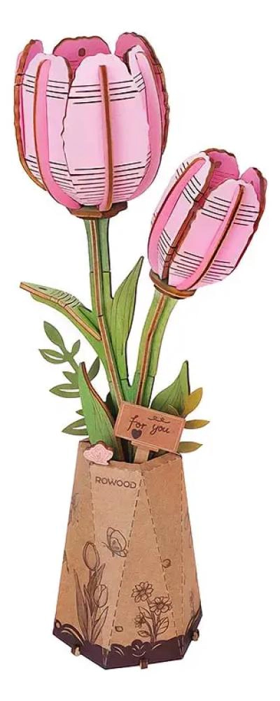 PUZZLE 3D DE MADERA TULIPAN ROSA 72 PIEZAS - 5