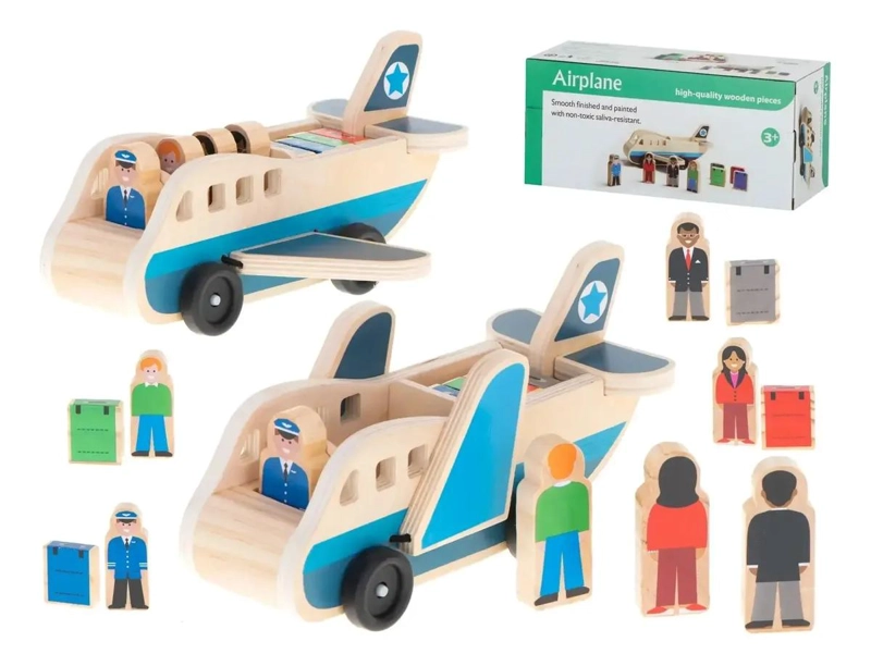 AVION DE MADERA DIDACTICO PARA NIÑOS PILOTO Y PASAJERO - 1