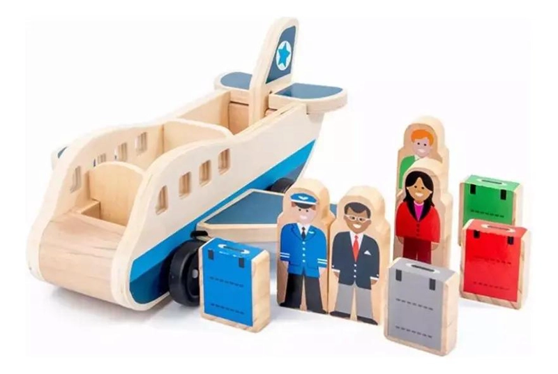 AVION DE MADERA DIDACTICO PARA NIÑOS PILOTO Y PASAJERO - 2