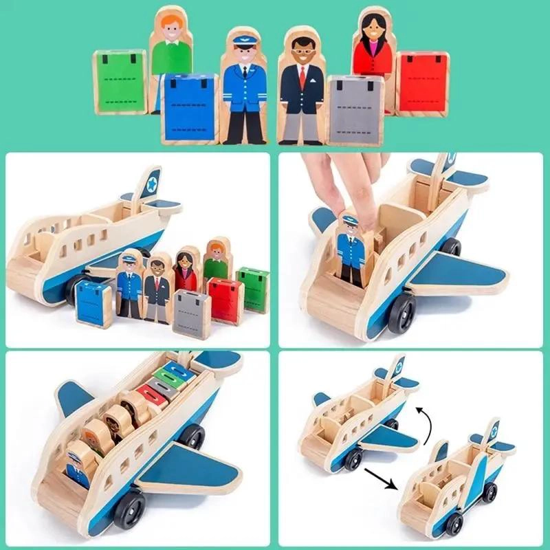 AVION DE MADERA DIDACTICO PARA NIÑOS PILOTO Y PASAJERO - 3