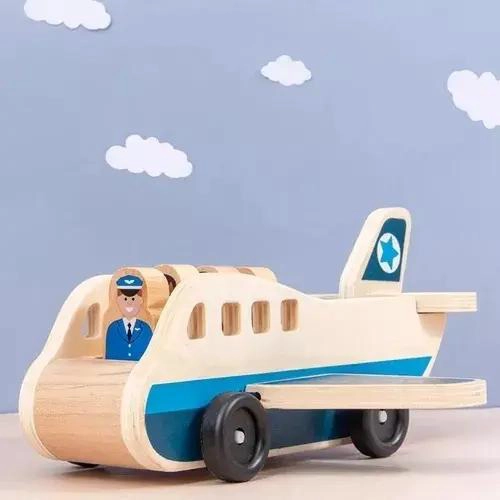AVION DE MADERA DIDACTICO PARA NIÑOS PILOTO Y PASAJERO - 4