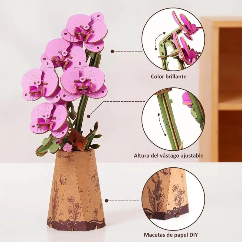 PUZZLE DE MADERA FLOR ORQUIDEA MORADA - 5