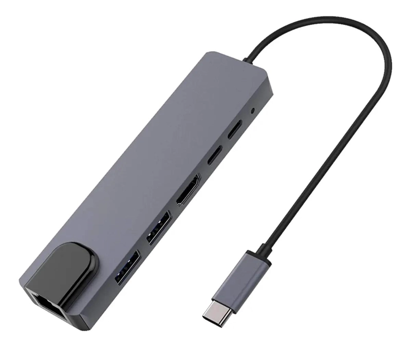 GENÉRICO ADAPTADOR 6 EN 1 USB-C CON ETHERNET 100MBPS Y HDMI 4K