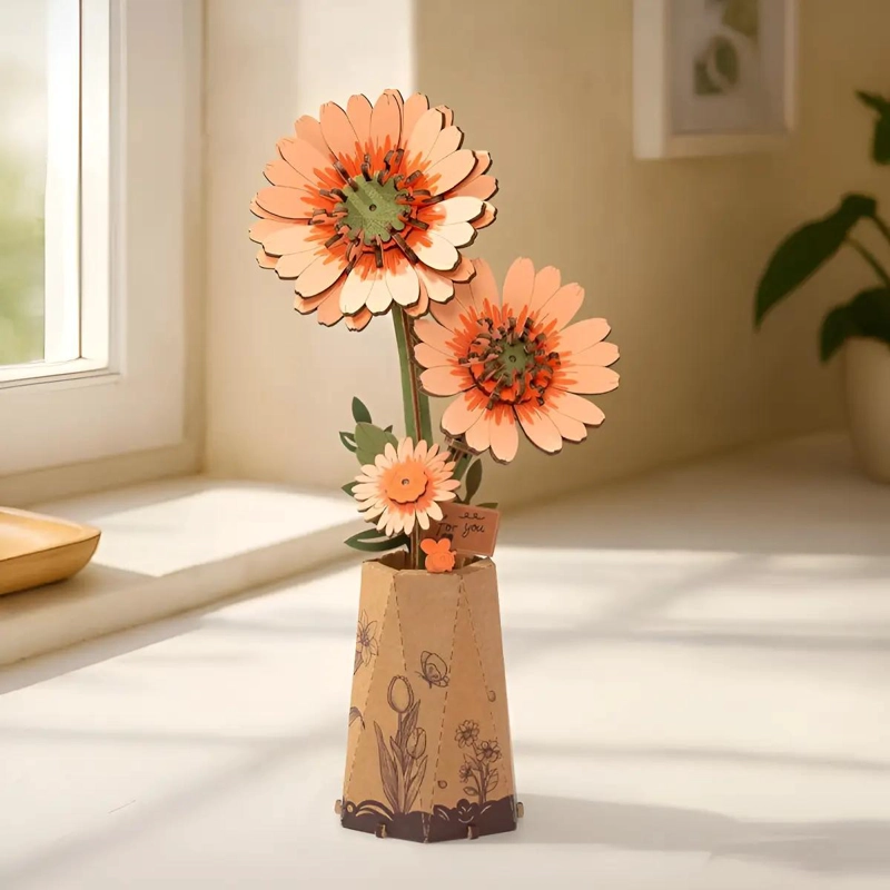 PUZZLE 3D DE MADERA GERBERA ANARANJADA - 1
