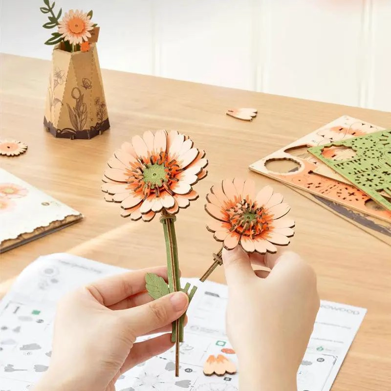 PUZZLE 3D DE MADERA GERBERA ANARANJADA - 2