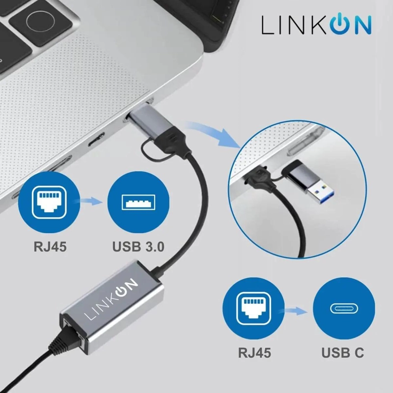 ADAPTADOR USB C Y USB 3.0 A RJ45 ETHERNET GIGABIT 1000MBP - 3