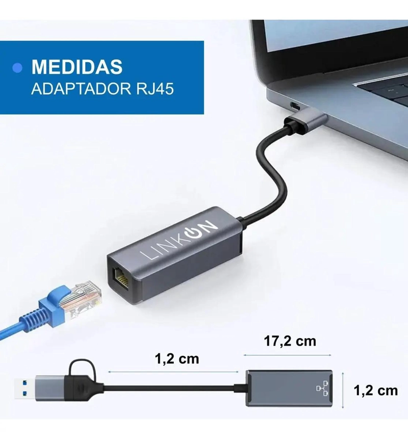 ADAPTADOR USB C Y USB 3.0 A RJ45 ETHERNET GIGABIT 1000MBP - 5