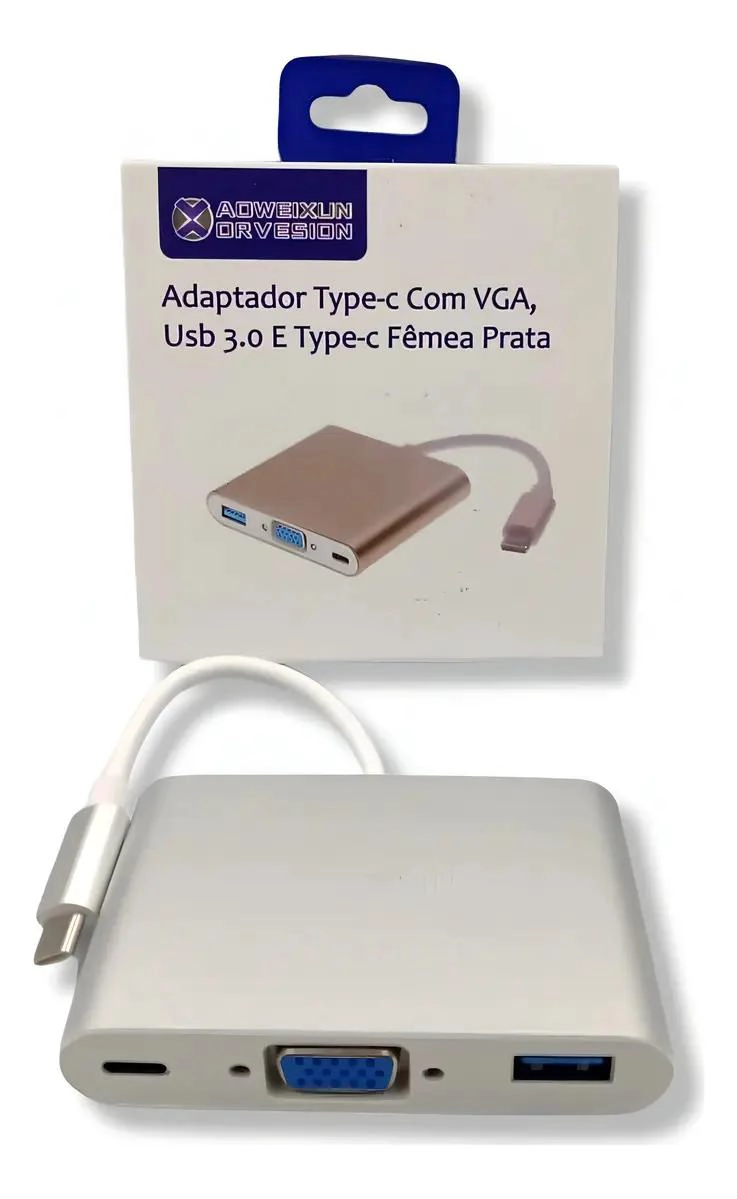 HUB ADAPTADOR USB-C CON VGA 4K, USB 3.0 Y USB-C - 3
