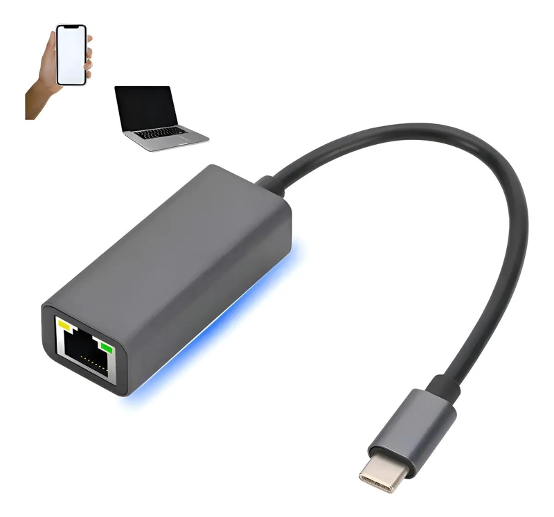 GENÉRICO ADAPTADOR USB TIPO C A ETHERNET RJ45 GIGABIT 100