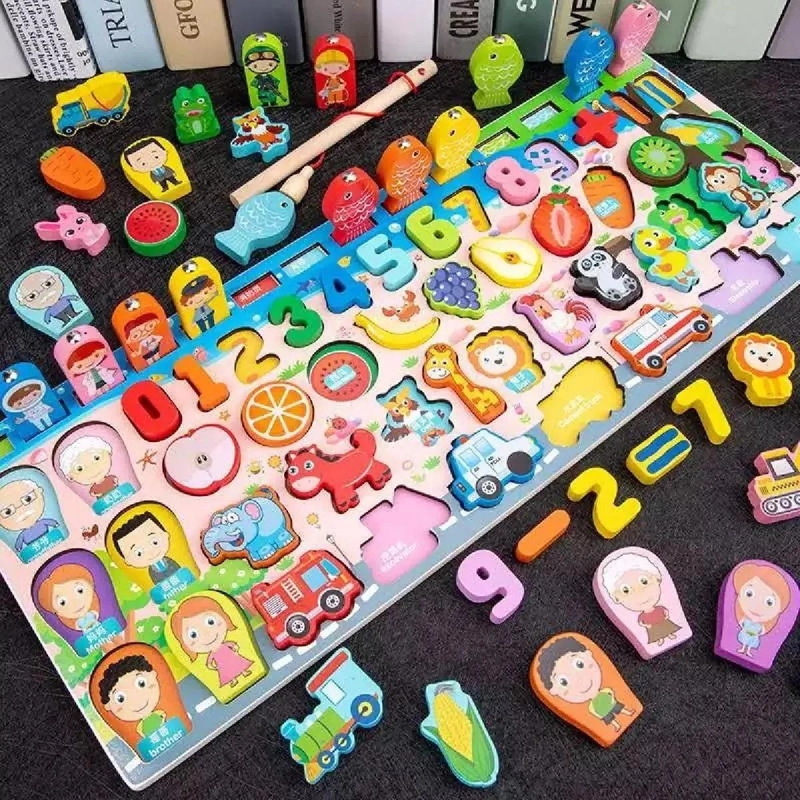 ROMPECABEZAS DE MADERA CON JUEGO DE PESCA MAGNE TICO - 5