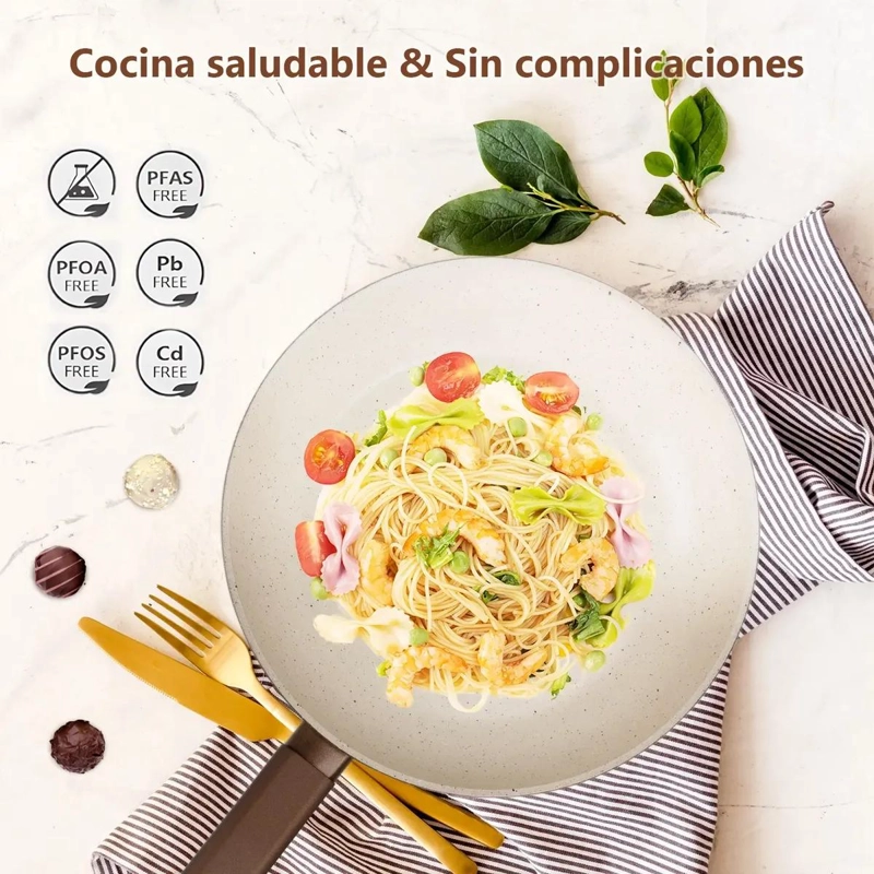 SET DE 8 PIEZAS COCINA CERAMICA ANTIADHERENTE CHOCOLATE Y - 2