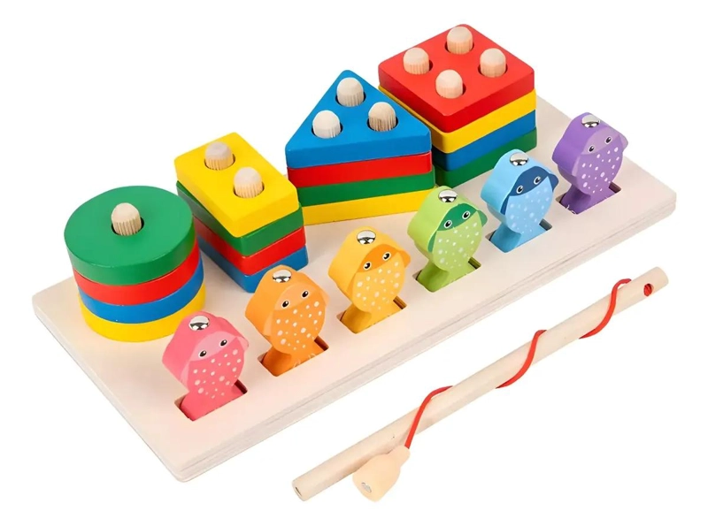 JUEGO DE PESCA MAGNE TICO Y ENCAJE DE MADERA PARA NIÑOS - 1