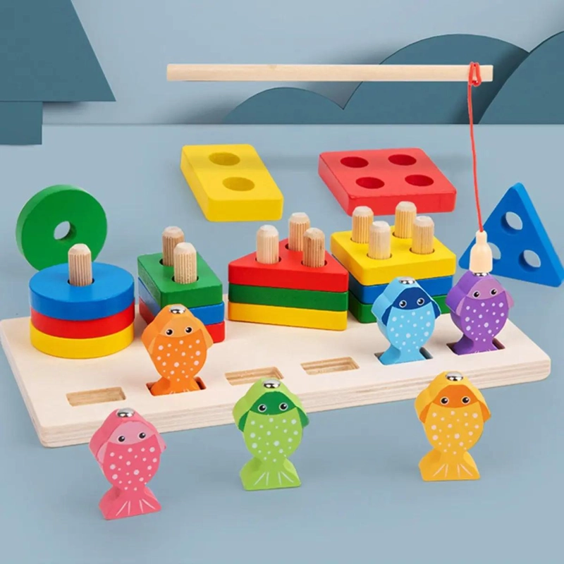 JUEGO DE PESCA MAGNE TICO Y ENCAJE DE MADERA PARA NIÑOS - 3