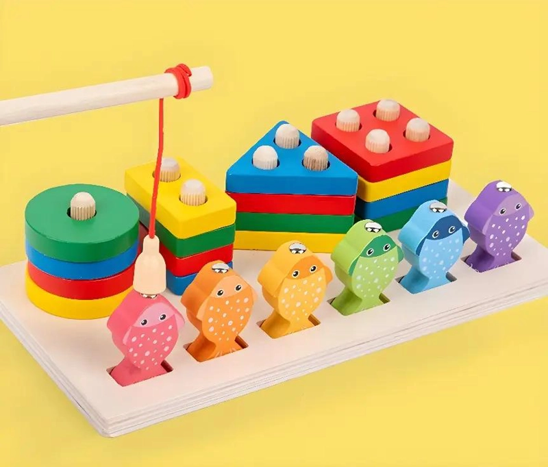 JUEGO DE PESCA MAGNE TICO Y ENCAJE DE MADERA PARA NIÑOS - 4