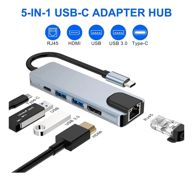HUB 5 EN 1 USB-C CON HDMI 4K, USB 3.0, PD Y LAN GIGABIT - 2