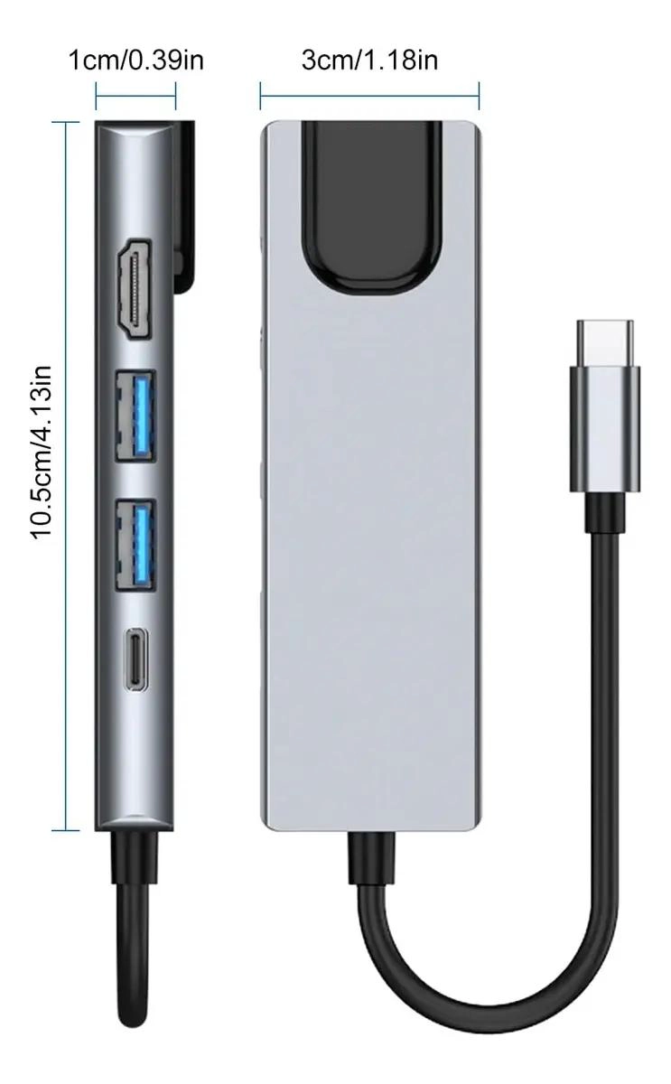 HUB 5 EN 1 USB-C CON HDMI 4K, USB 3.0, PD Y LAN GIGABIT - 3