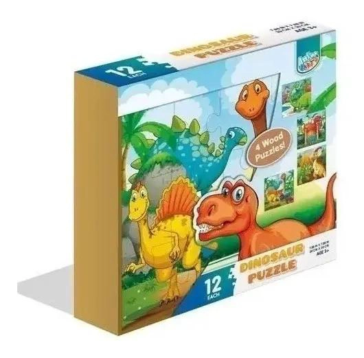 SET 4 ROMPECABEZAS DE MADERA DINOSAURIOS 12 PIEZAS - 2