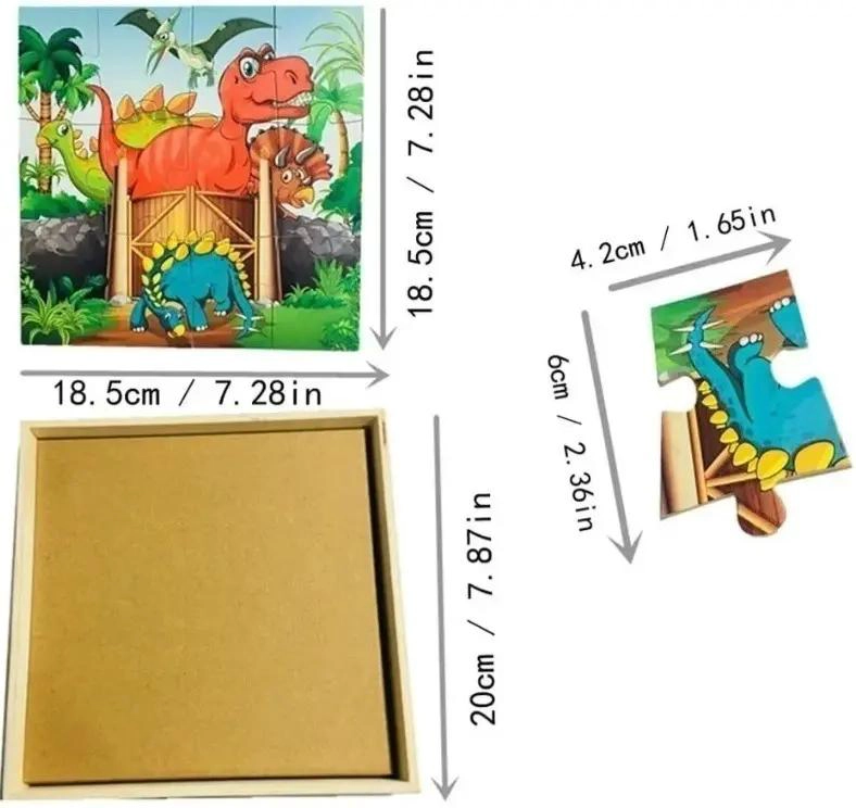 SET 4 ROMPECABEZAS DE MADERA DINOSAURIOS 12 PIEZAS - 3