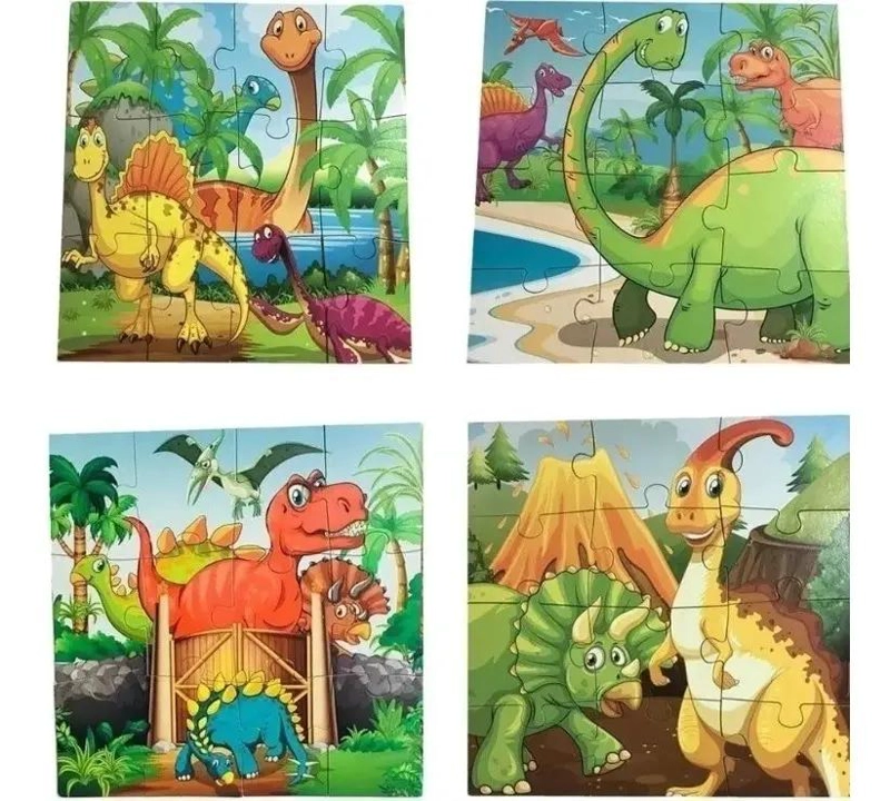 SET 4 ROMPECABEZAS DE MADERA DINOSAURIOS 12 PIEZAS - 4