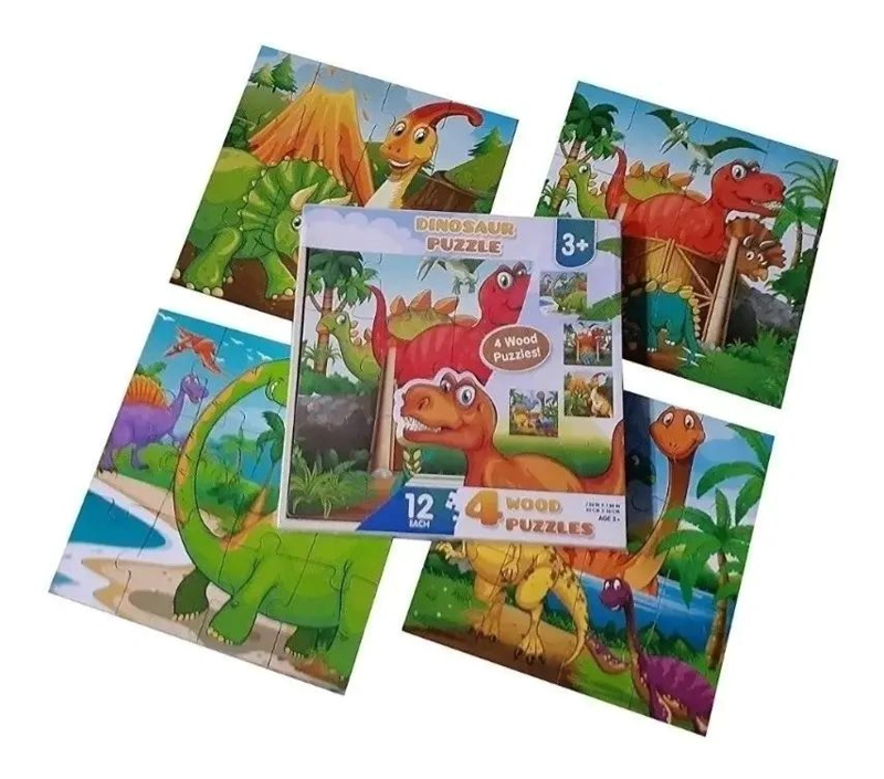 SET 4 ROMPECABEZAS DE MADERA DINOSAURIOS 12 PIEZAS - 5
