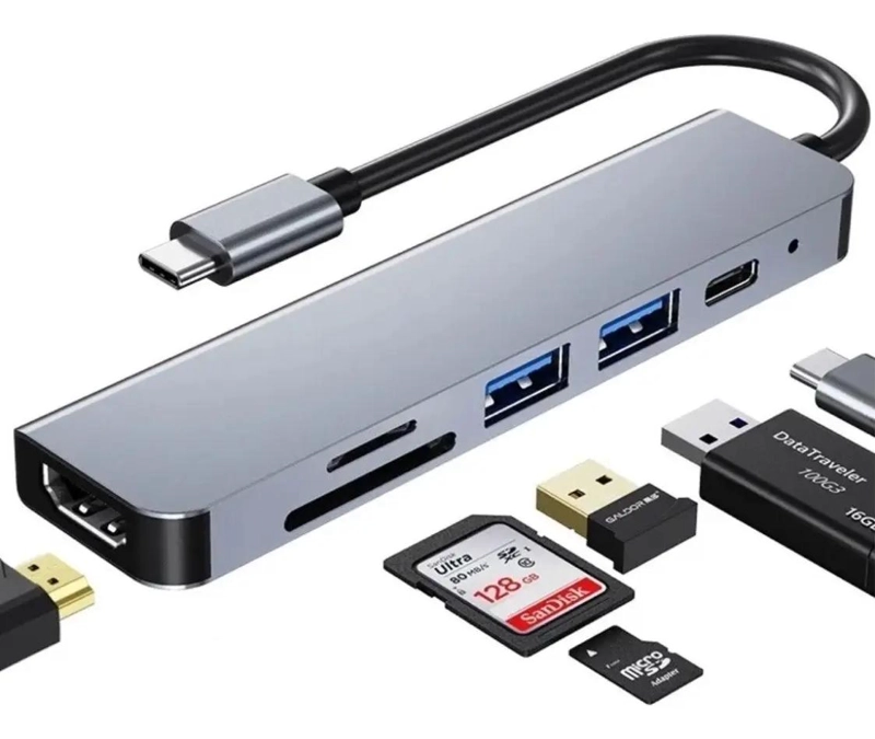 GENÉRICO HUB ADAPTADOR USB-C 6 EN 1 CON HDMI Y PUERTOS USB