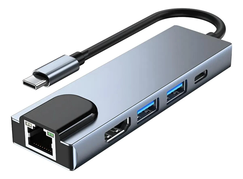 GENÉRICO HUB 5 EN 1 USB-C CON HDMI 4K Y LAN GIGABIT