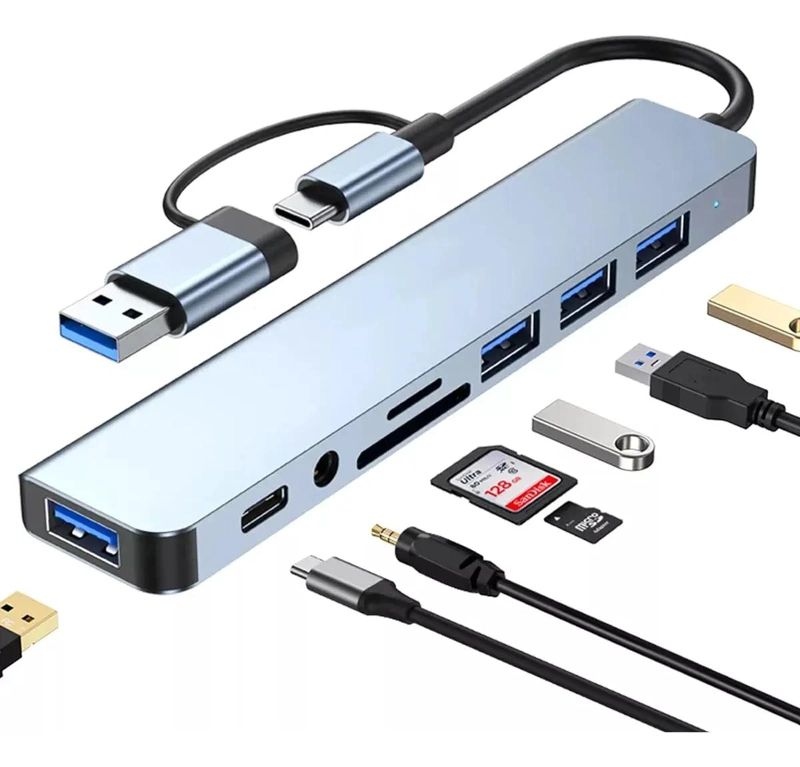 GENÉRICO ADAPTADOR USB C 8 EN 1 CON HUB MULTIPUERTO Y USB 3.0