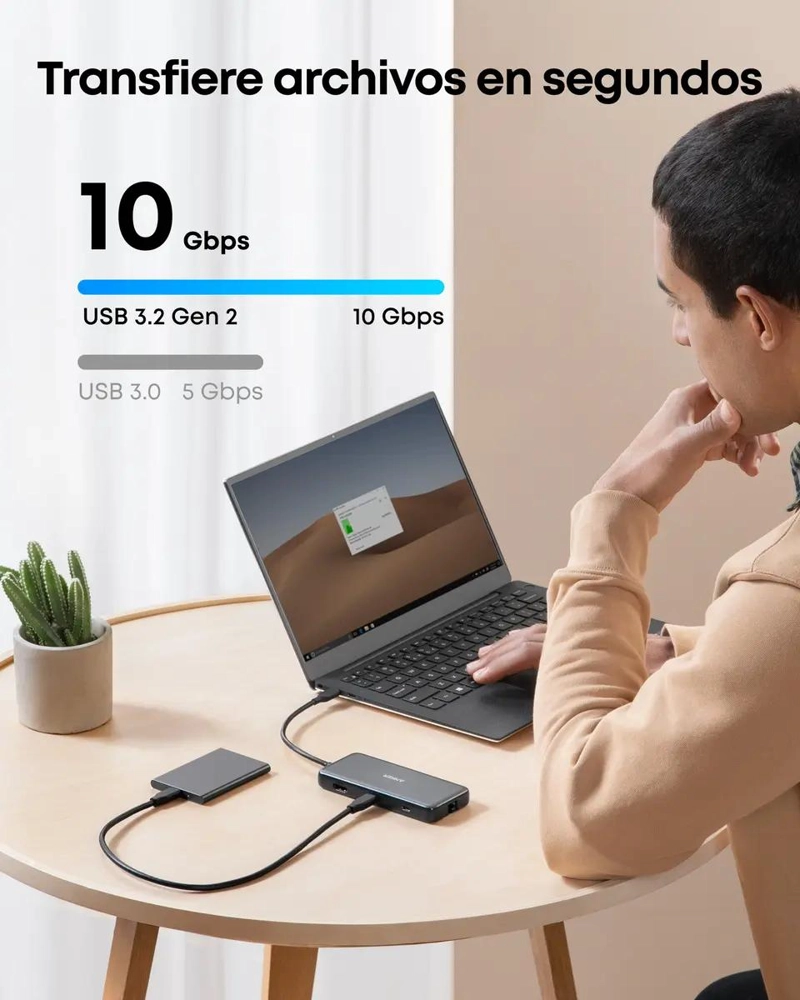 ADAPTADOR USB-C HUB 8 EN 1 CON HDMI 4K Y PUERTOS USB - 3
