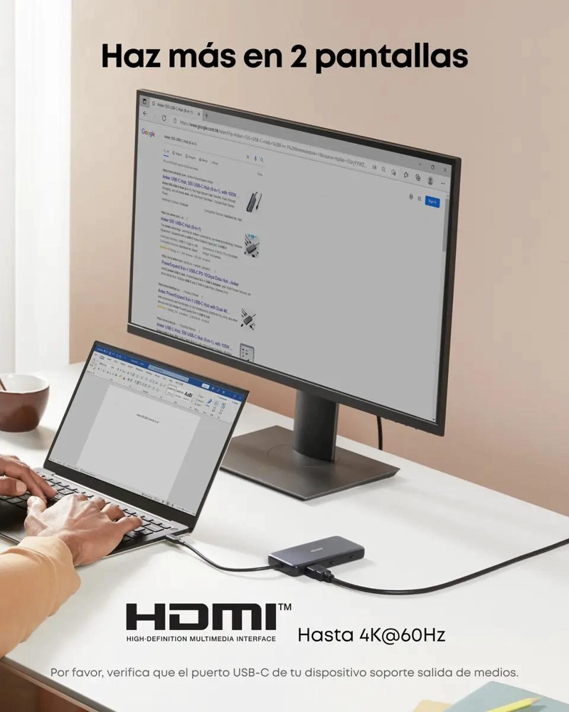 ADAPTADOR USB-C HUB 8 EN 1 CON HDMI 4K Y PUERTOS USB - 5