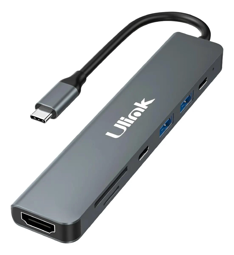 GENÉRICO HUB USB TIPO C 7 EN 1 CON 4K Y LECTOR SD