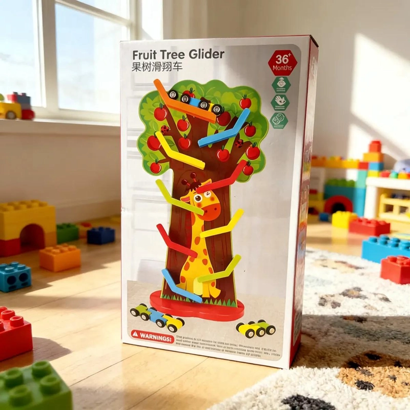 PISTA DE AUTOS DE MADERA CON ARBOL DIDACTICO PARA NIÑOS - 2
