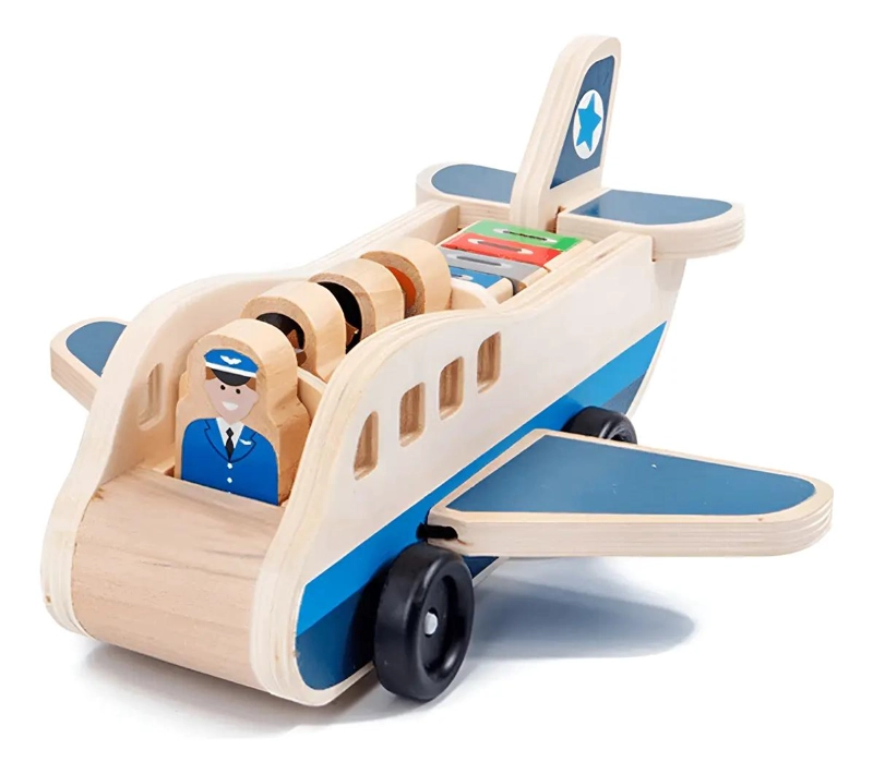 AVION DE MADERA DIDACTICO CON PASAJEROS PARA NIÑOS - 1