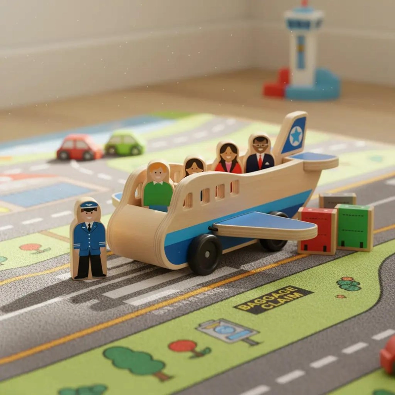 AVION DE MADERA DIDACTICO CON PASAJEROS PARA NIÑOS - 2