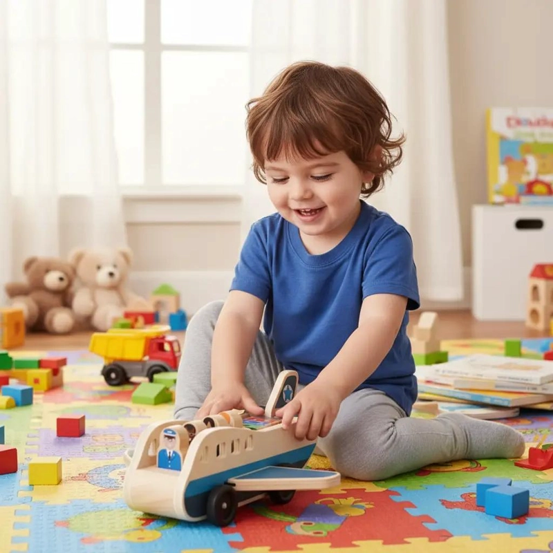 AVION DE MADERA DIDACTICO CON PASAJEROS PARA NIÑOS - 3