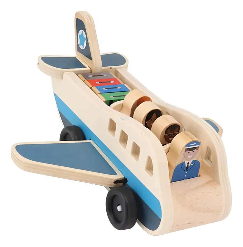 AVION DE MADERA DIDACTICO CON PASAJEROS PARA NIÑOS - 4