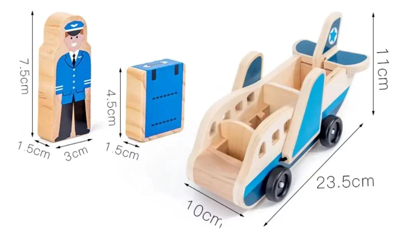 AVION DE MADERA DIDACTICO CON PASAJEROS PARA NIÑOS - 5