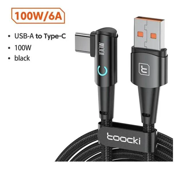 GENÉRICO CABLE USB TIPO C 100W 2M CARGA RAPIDA 90° NEGRO