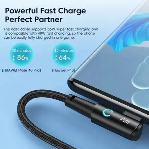 CABLE USB TIPO C 100W 2M CARGA RAPIDA 90° NEGRO - 3