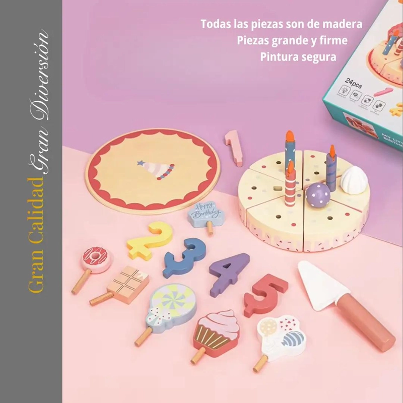 JUGUETE DE MADERA MONTESSORI TORTA DE CUMPLEAÑOS - 2